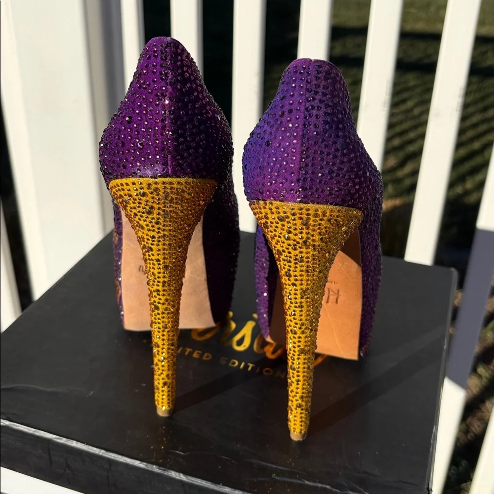 Herstar Limited Edition 6” Laker Crystal Shoe, Purple Gold size 7.5